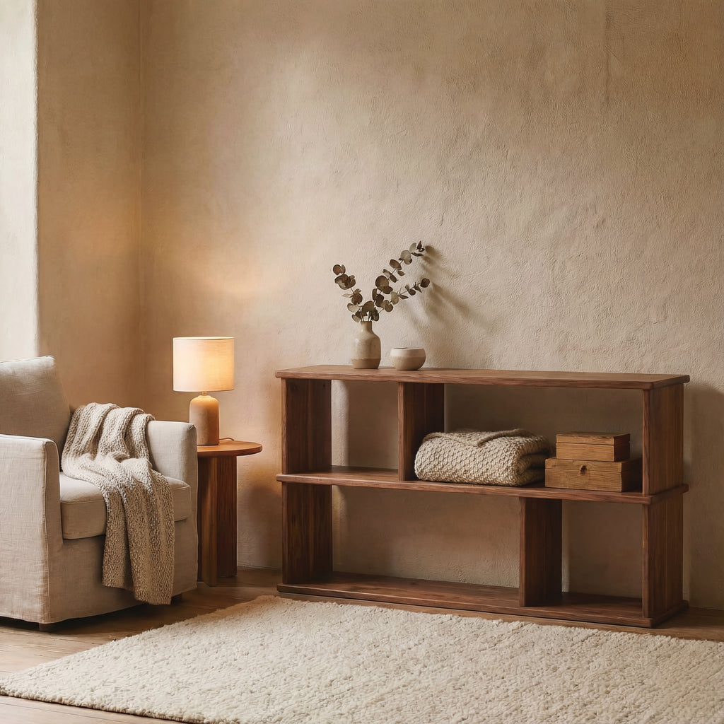 horizontal walnut bookshelf