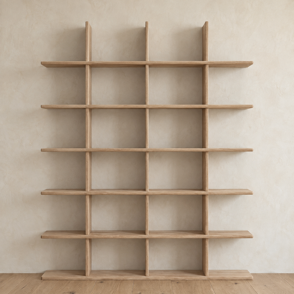 Japandi bookcase in white oak