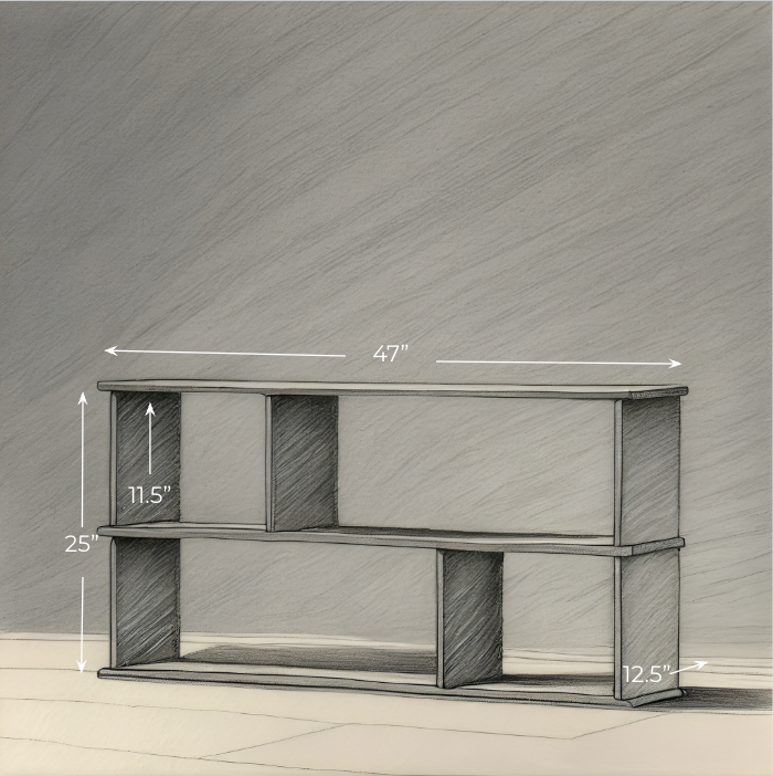 Low wooden bookshelf sketch