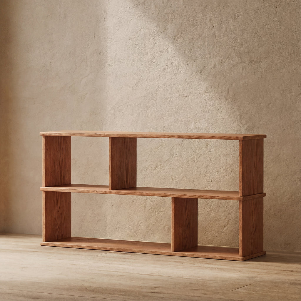 low horizontal bookcase in solid wood