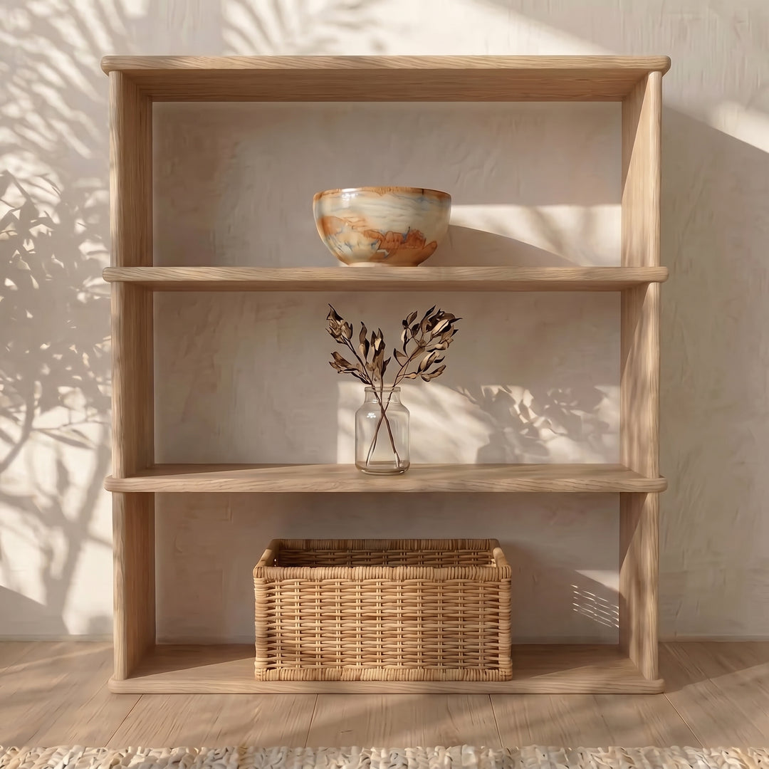 minimalist 3 level white oak bookcase