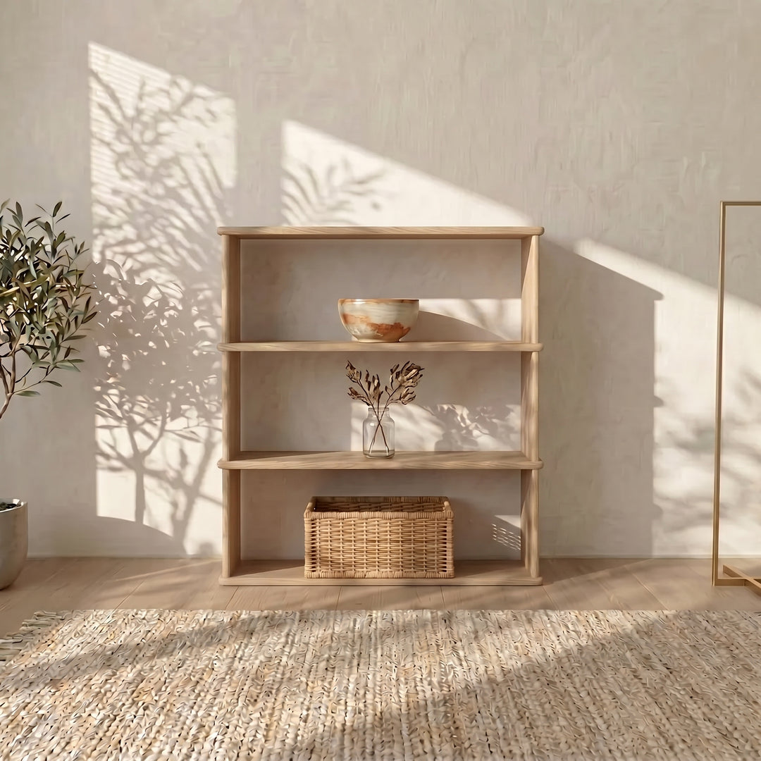 minimalist 3 tier white oak bookcase