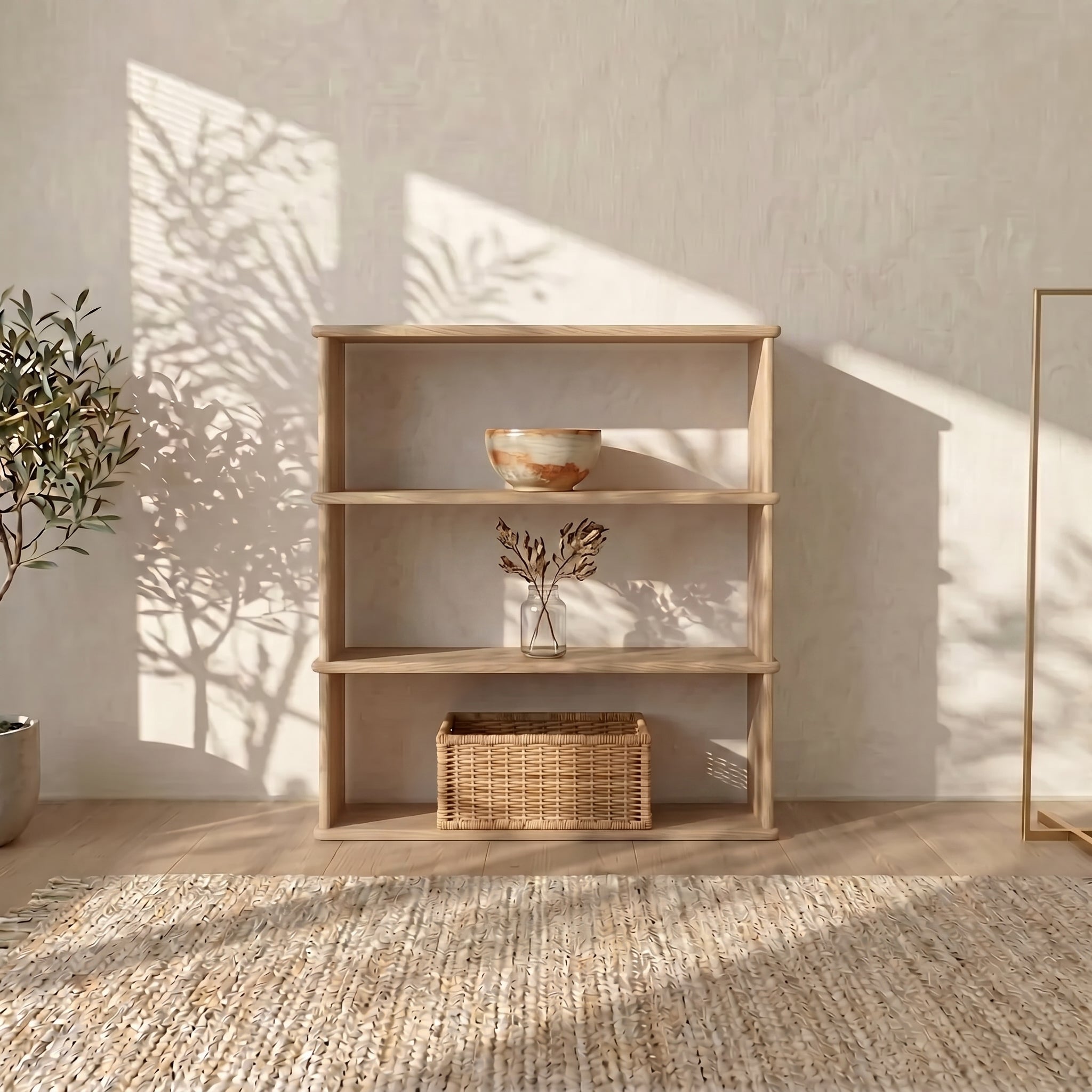 minimalist 3 tier white oak bookcase