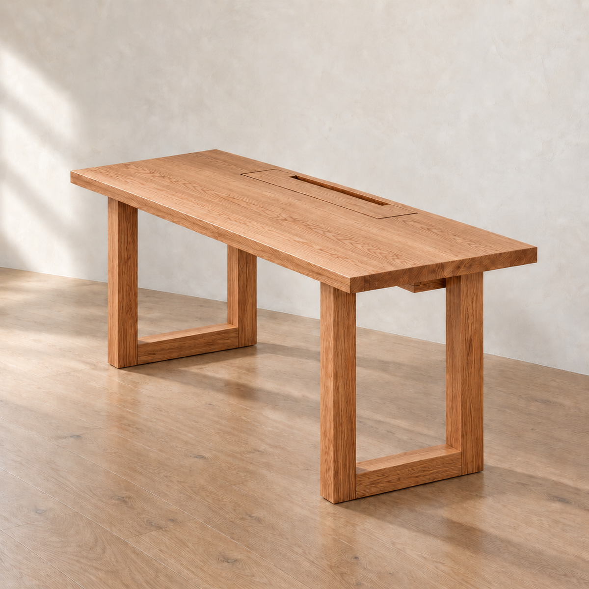 Minimalist office desk in red oak