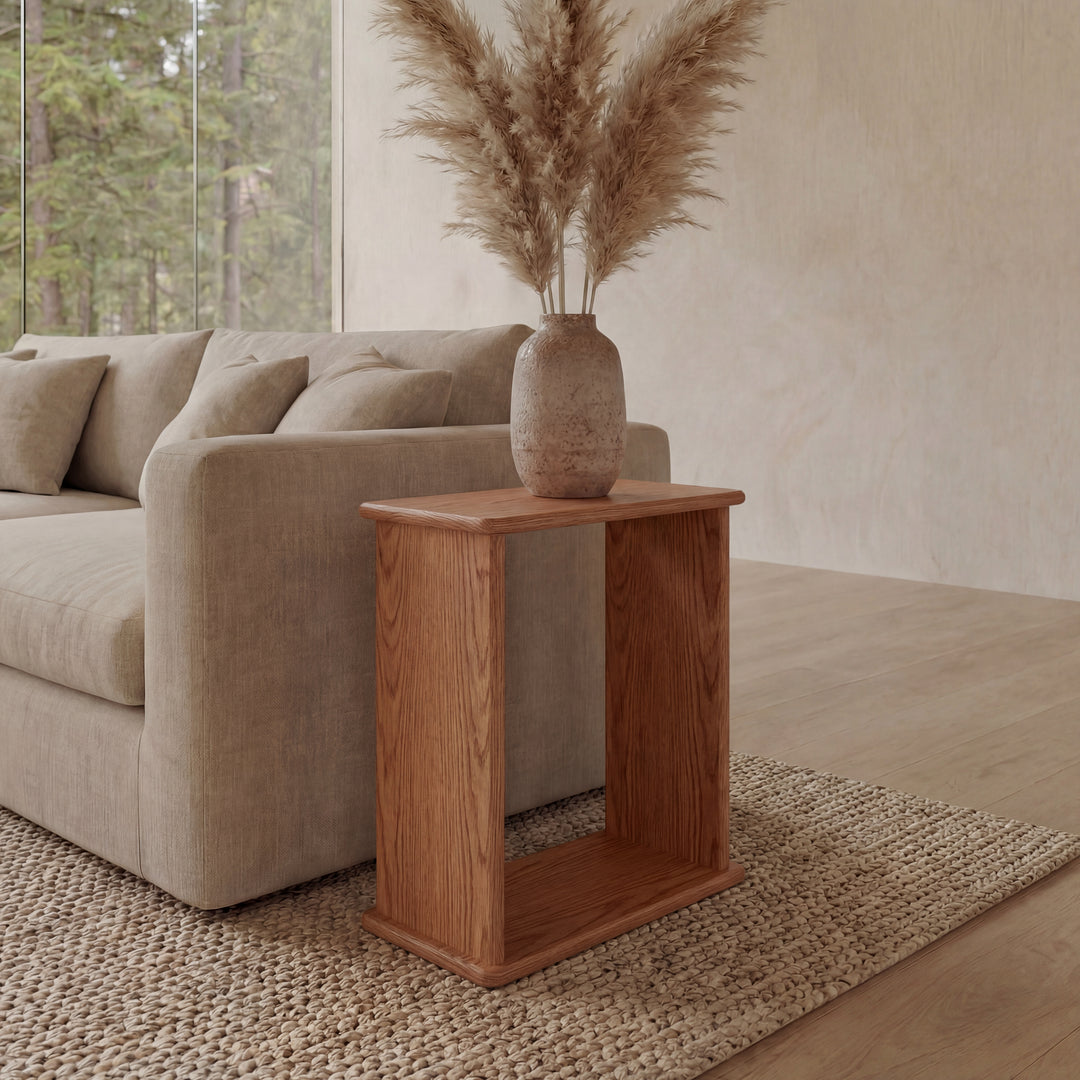 minimalist solid wood side table zoomed in
