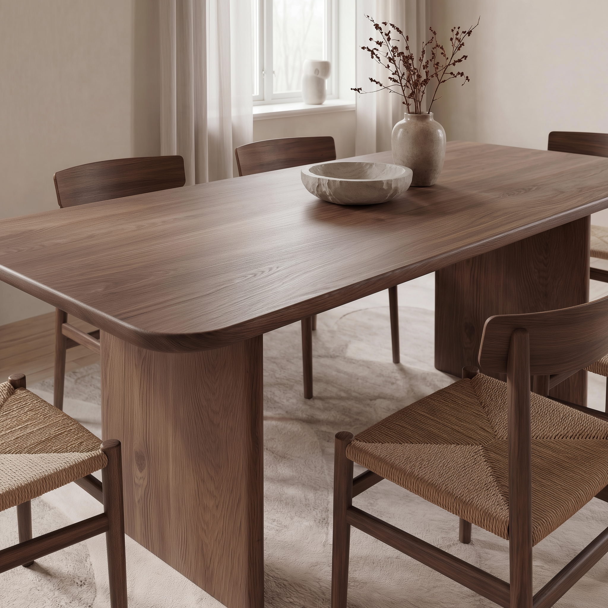 minimalist walnut dining table