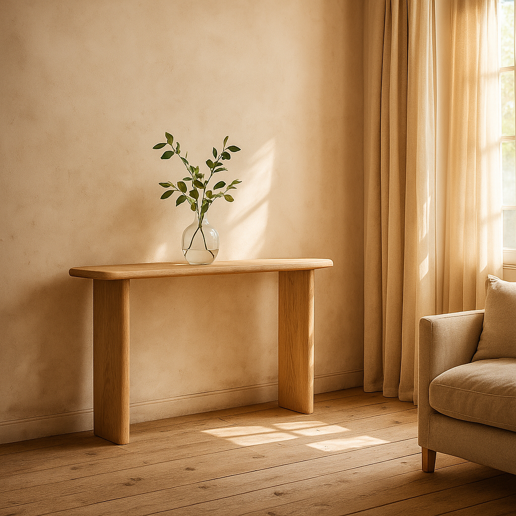 minimalist white oak console table