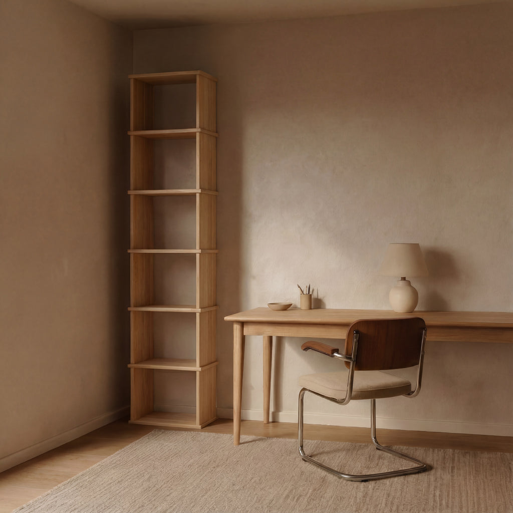 minimalist white oak office bookcase