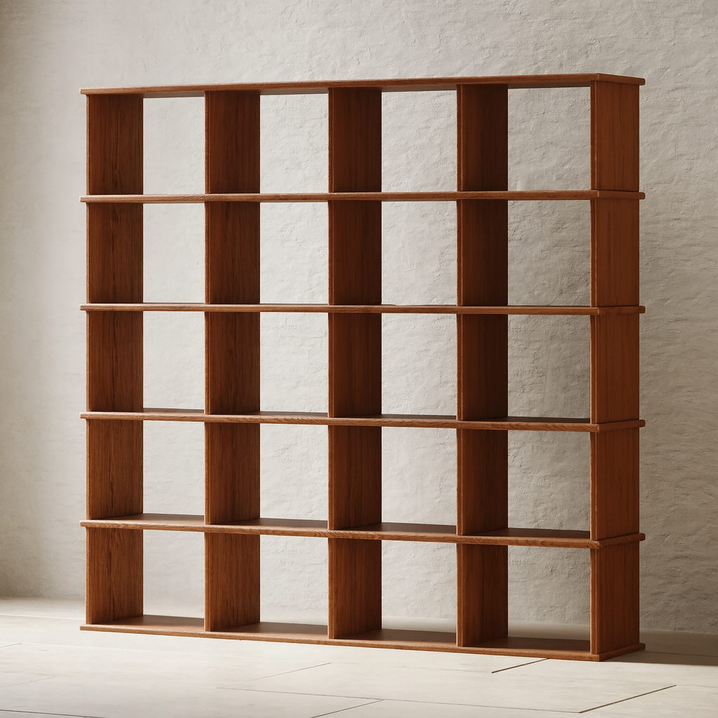 Modular bookshelf in red oak
