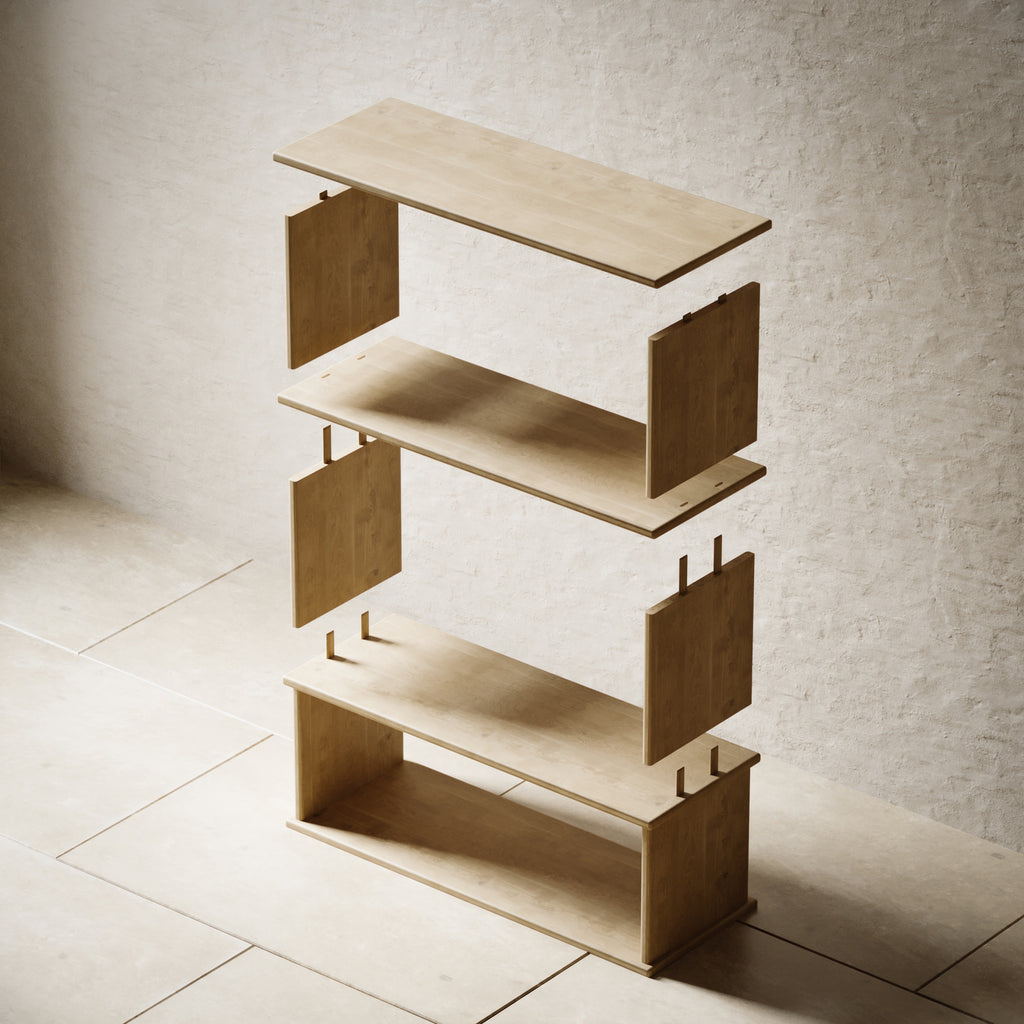 A modular wooden bookshelf
