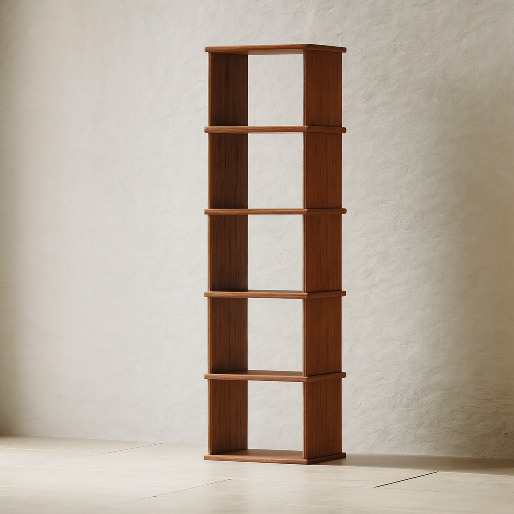 Narrow bookcase in red oak