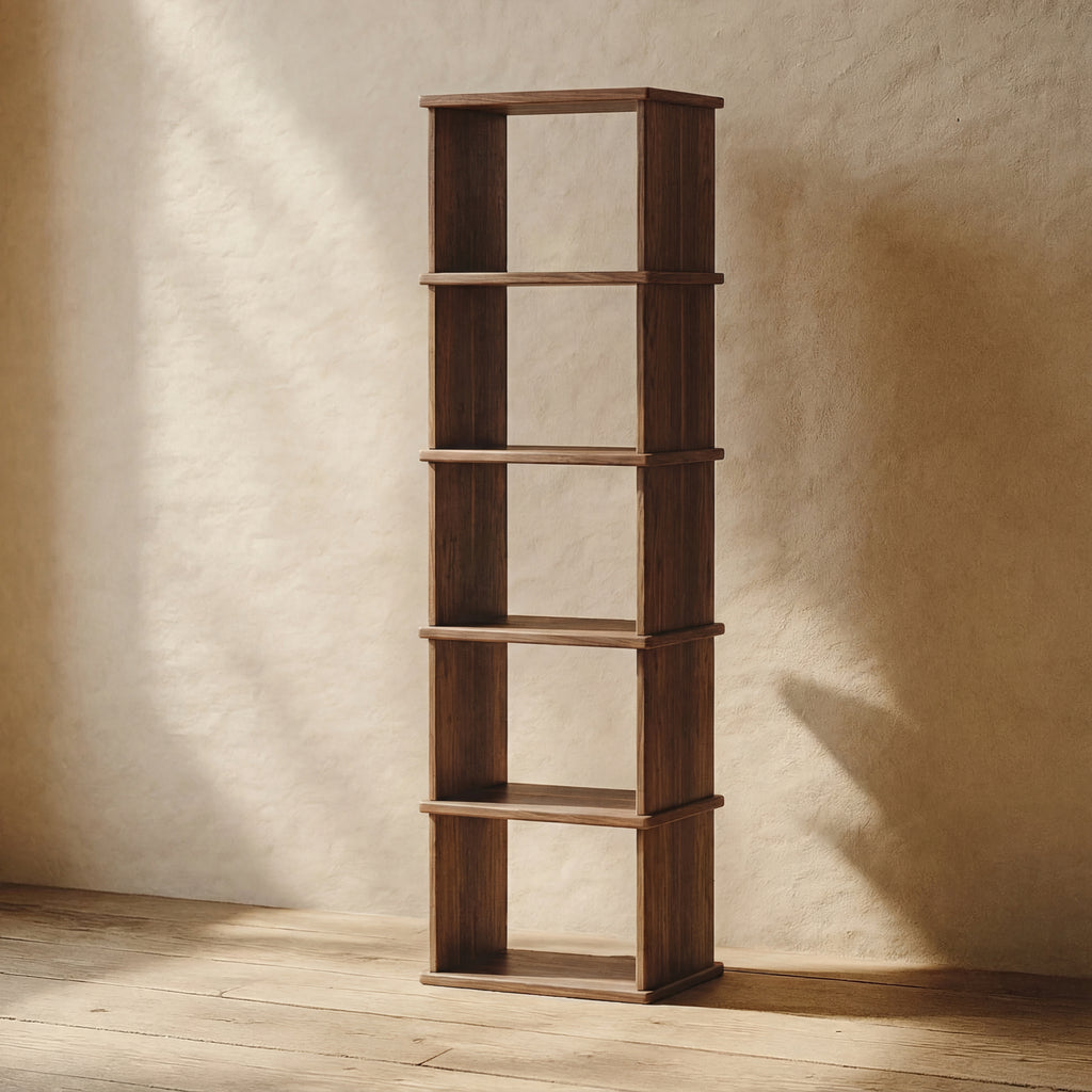 narrow minimalist walnut bookcase
