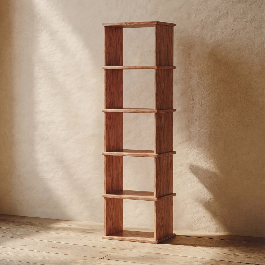 narrow minimalist wood bookcase