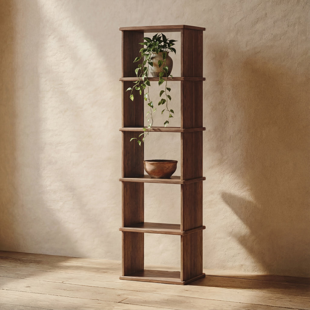 narrow walnut bookshelf