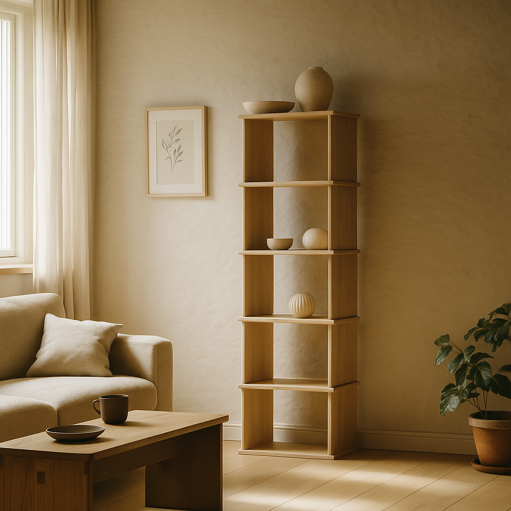 Narrow wood bookshelf