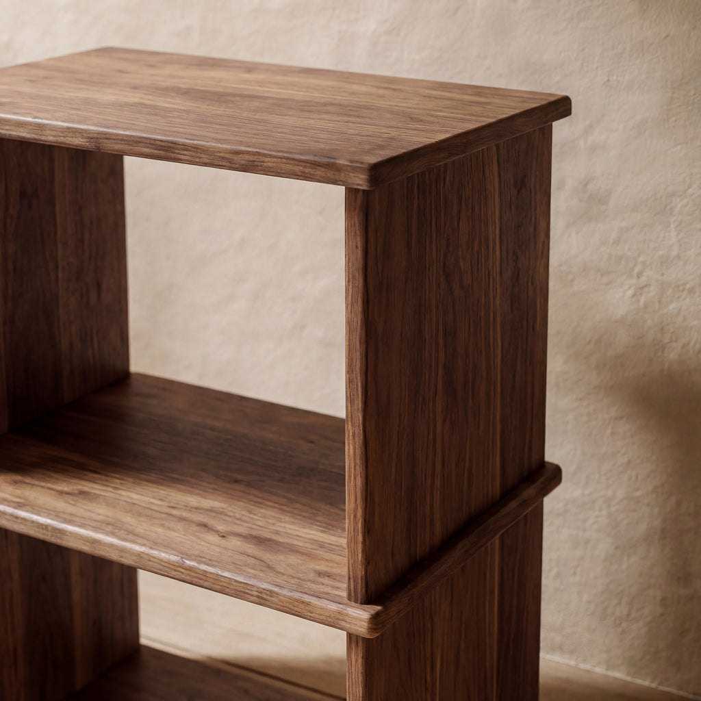 nightstand bookcase in walnut up close