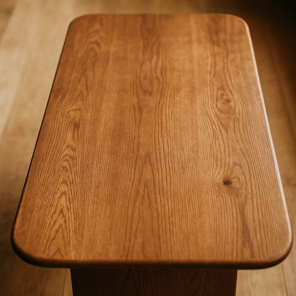 top view of red oak coffee table