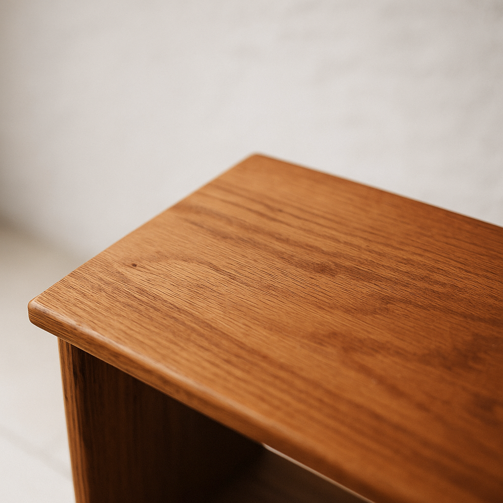 Solid wood bookcase up close