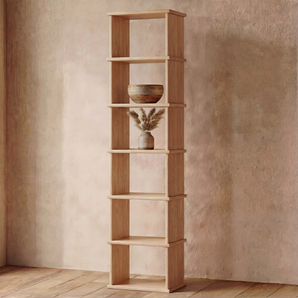 Tall skinny white oak bookcase