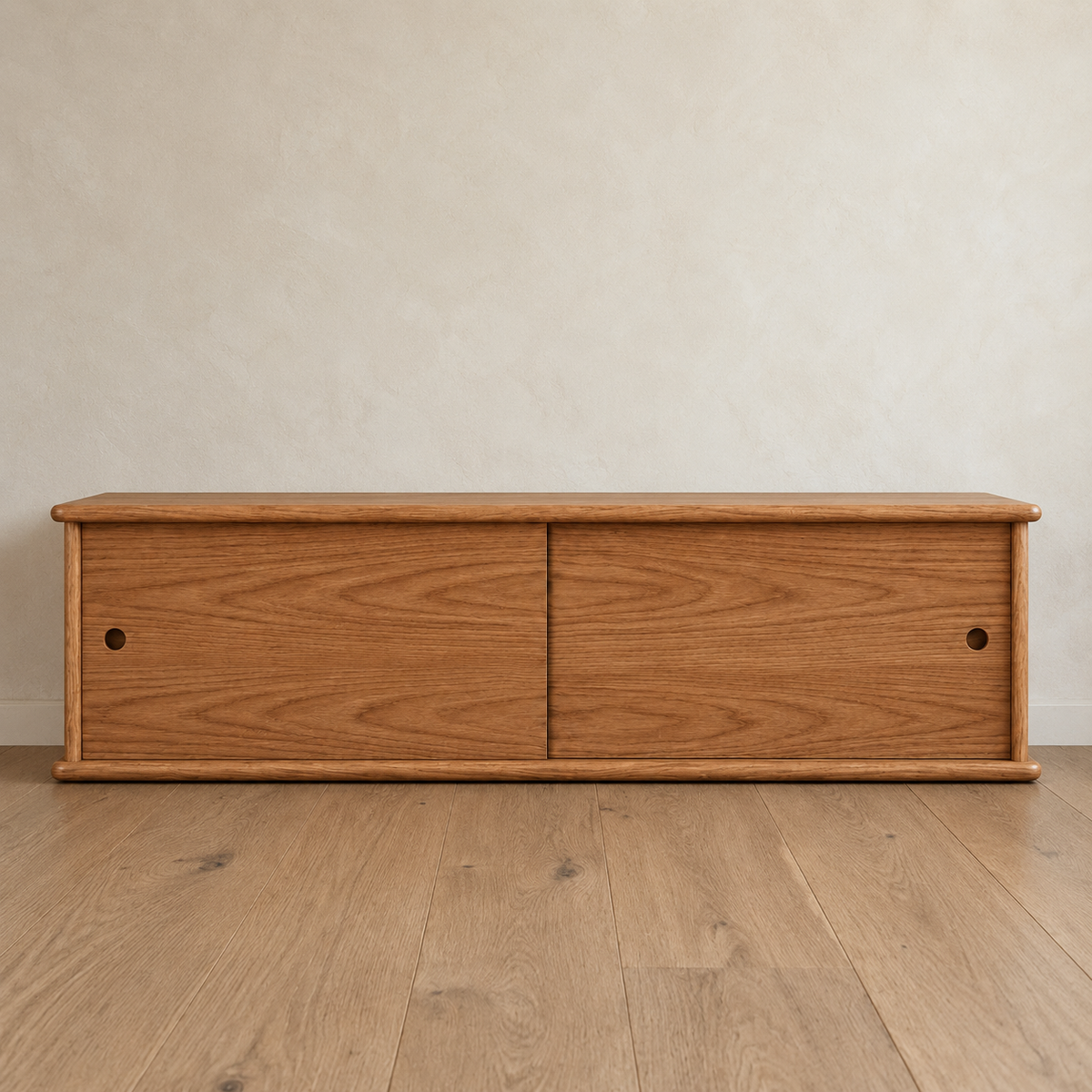 Sliding door media unit in red oak