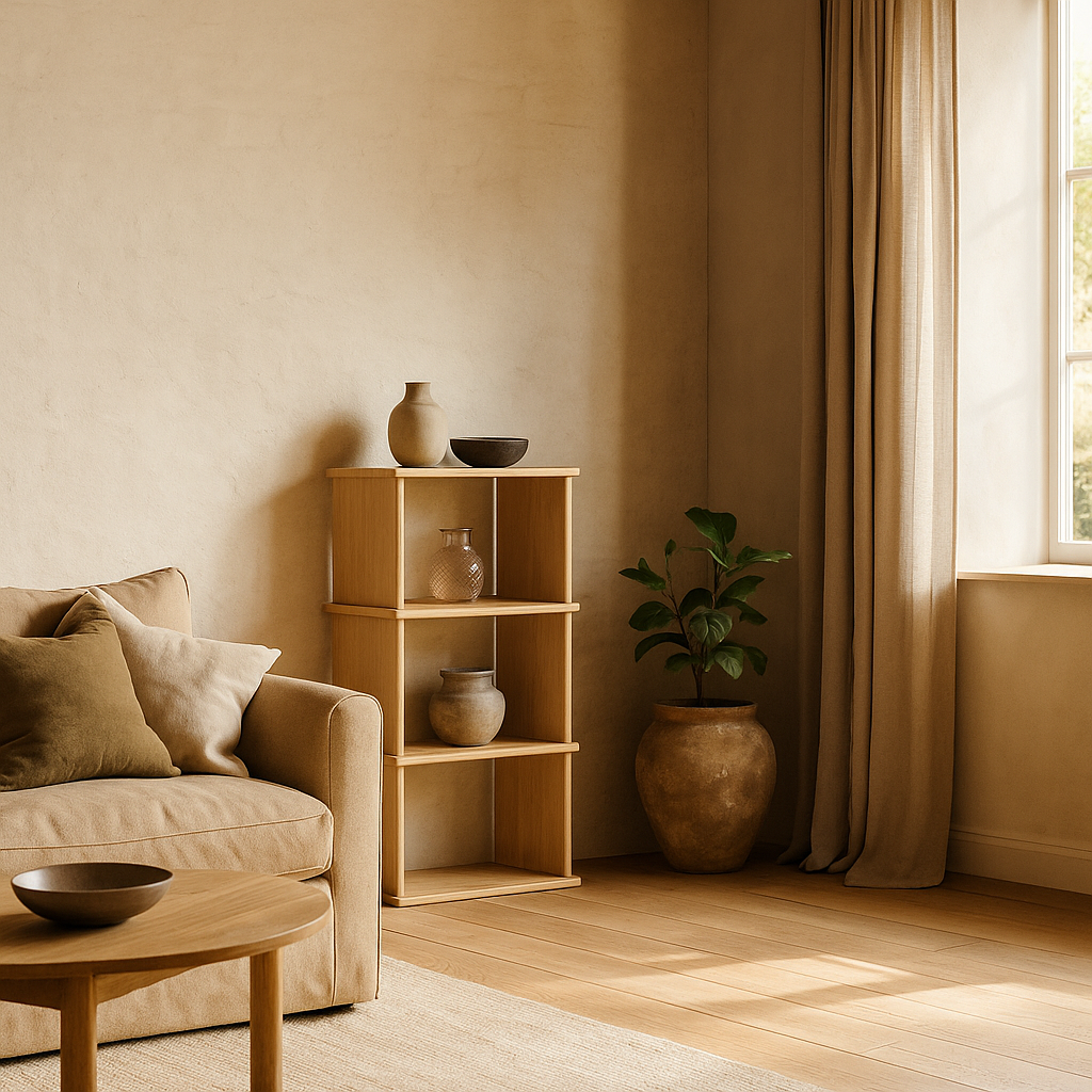 Small white oak bookshelf in living room