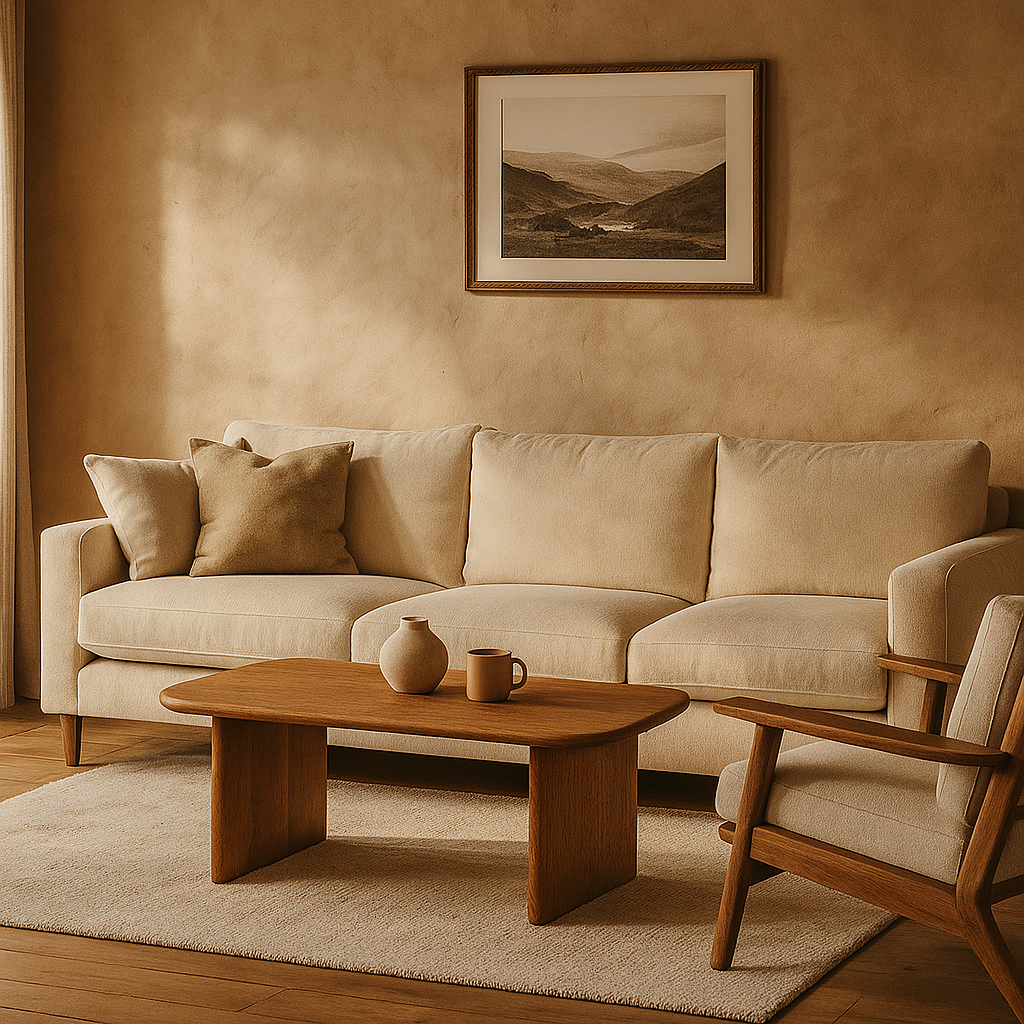 small solid wood coffee table in living room