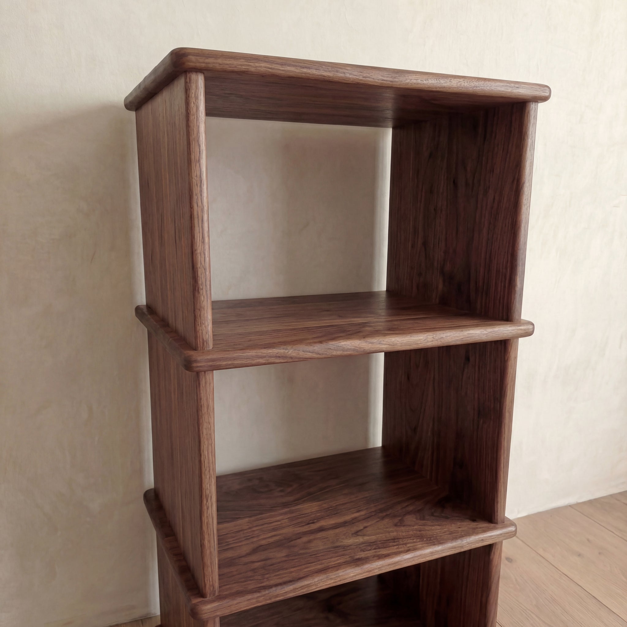 small walnut bookshelf details