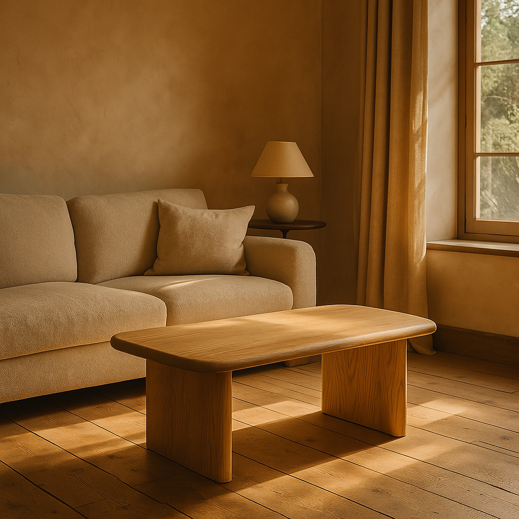 small white oak coffee table in living room