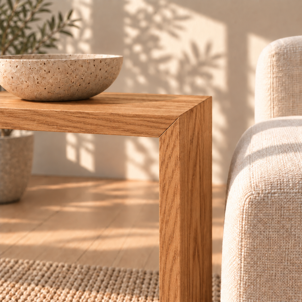 Sofa side table in red oak — joinery detail