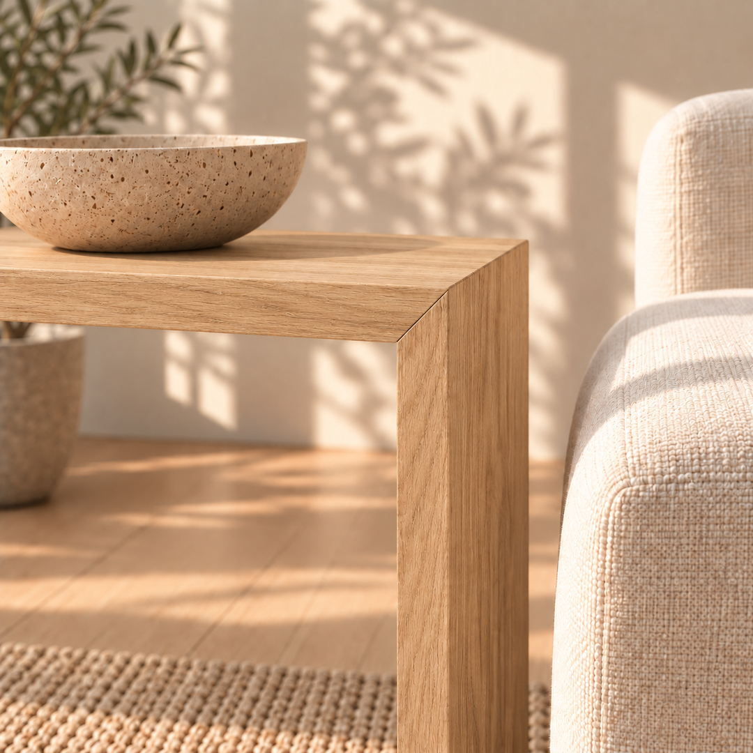Sofa side table in white oak — joinery detail