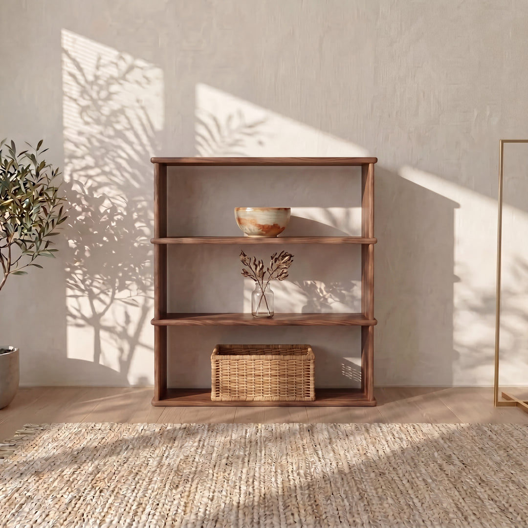 solid walnut 3 shelf bookcase minimalist