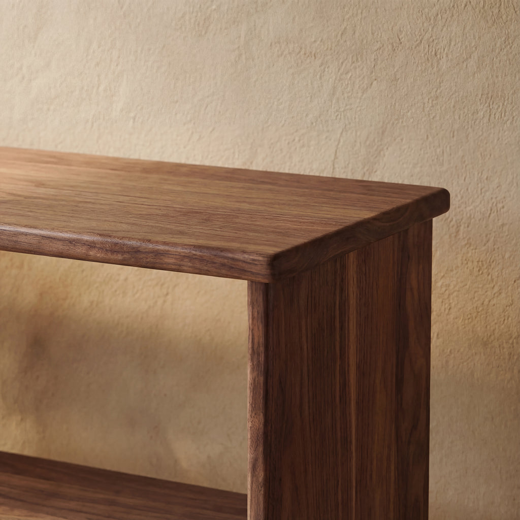 solid walnut bookcase close up