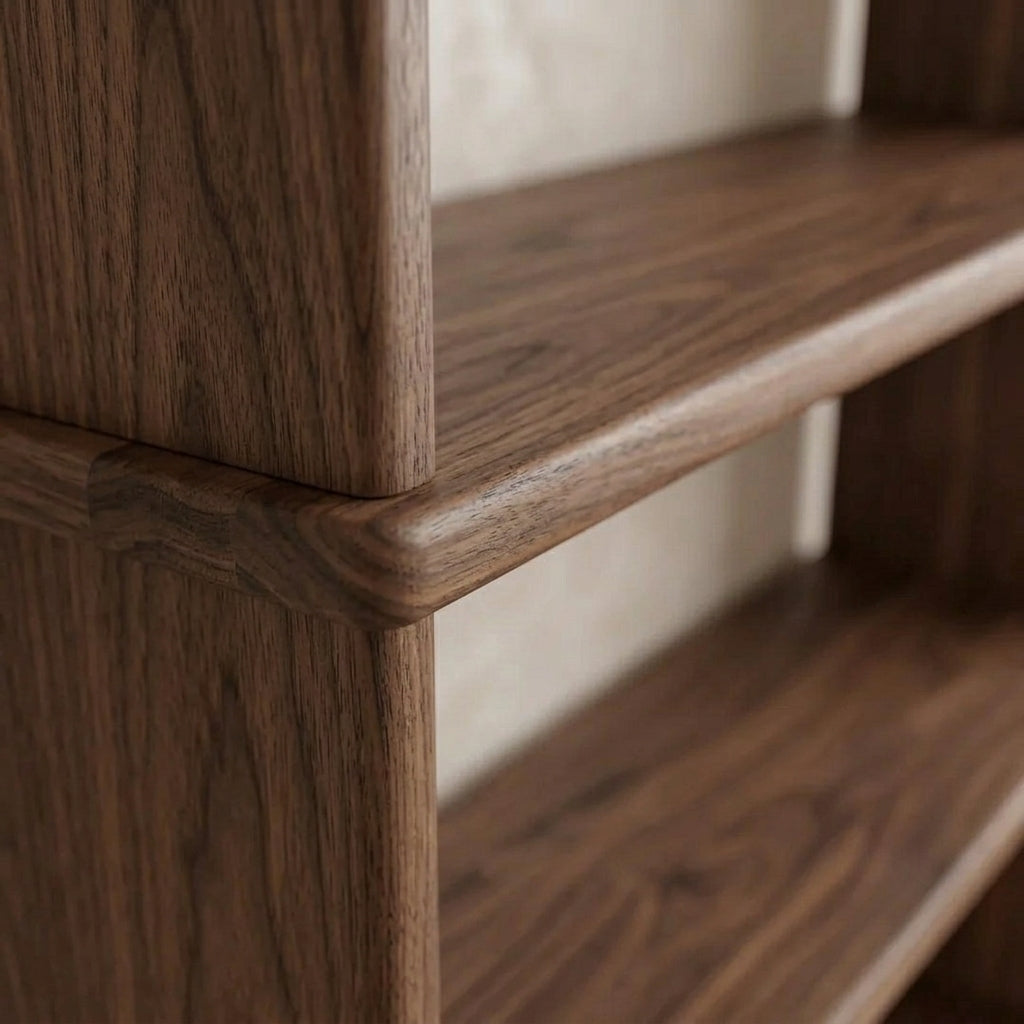 solid walnut bookcase close up