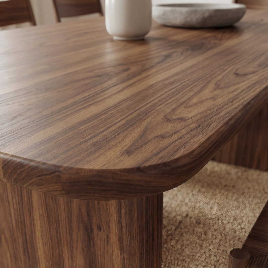 solid walnut dining table close up