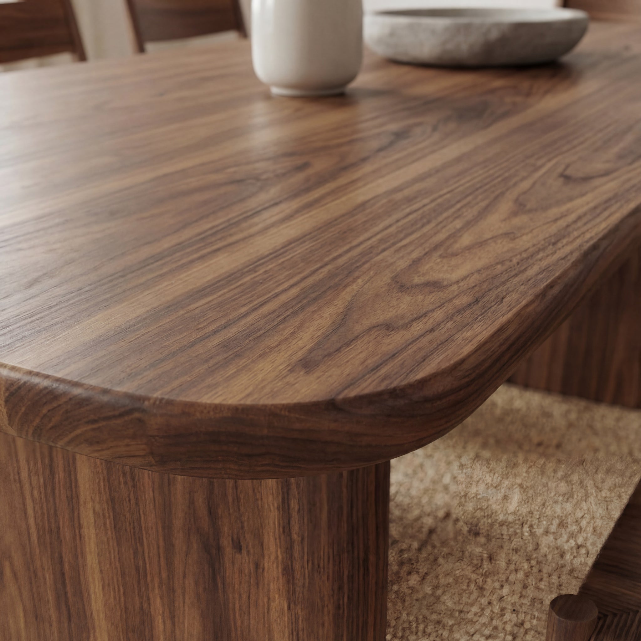 solid walnut dining table close up