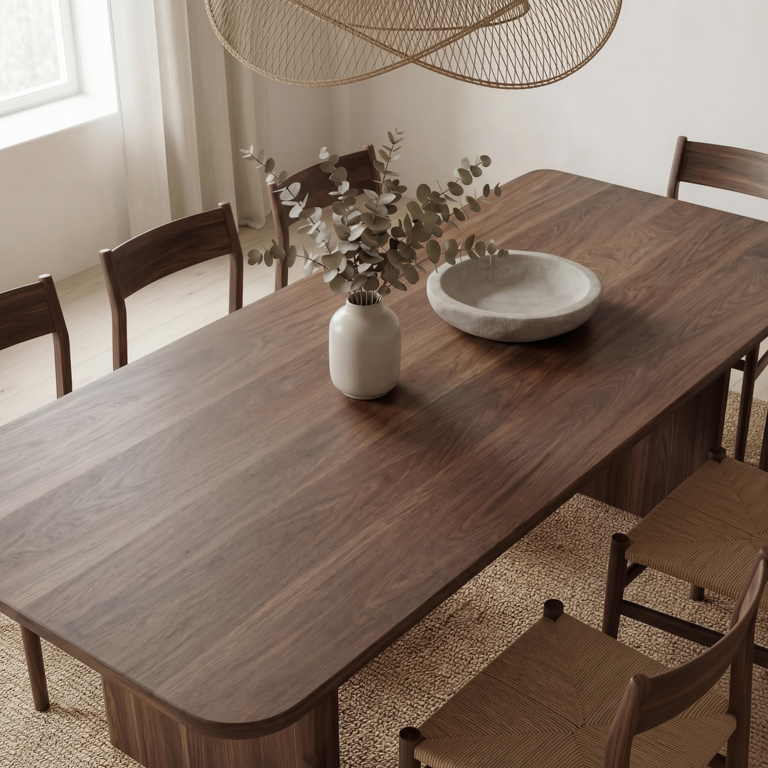 solid walnut dining table top view