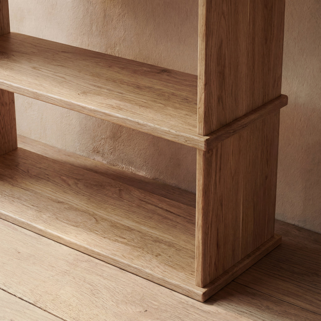 solid white oak bookshelf close up