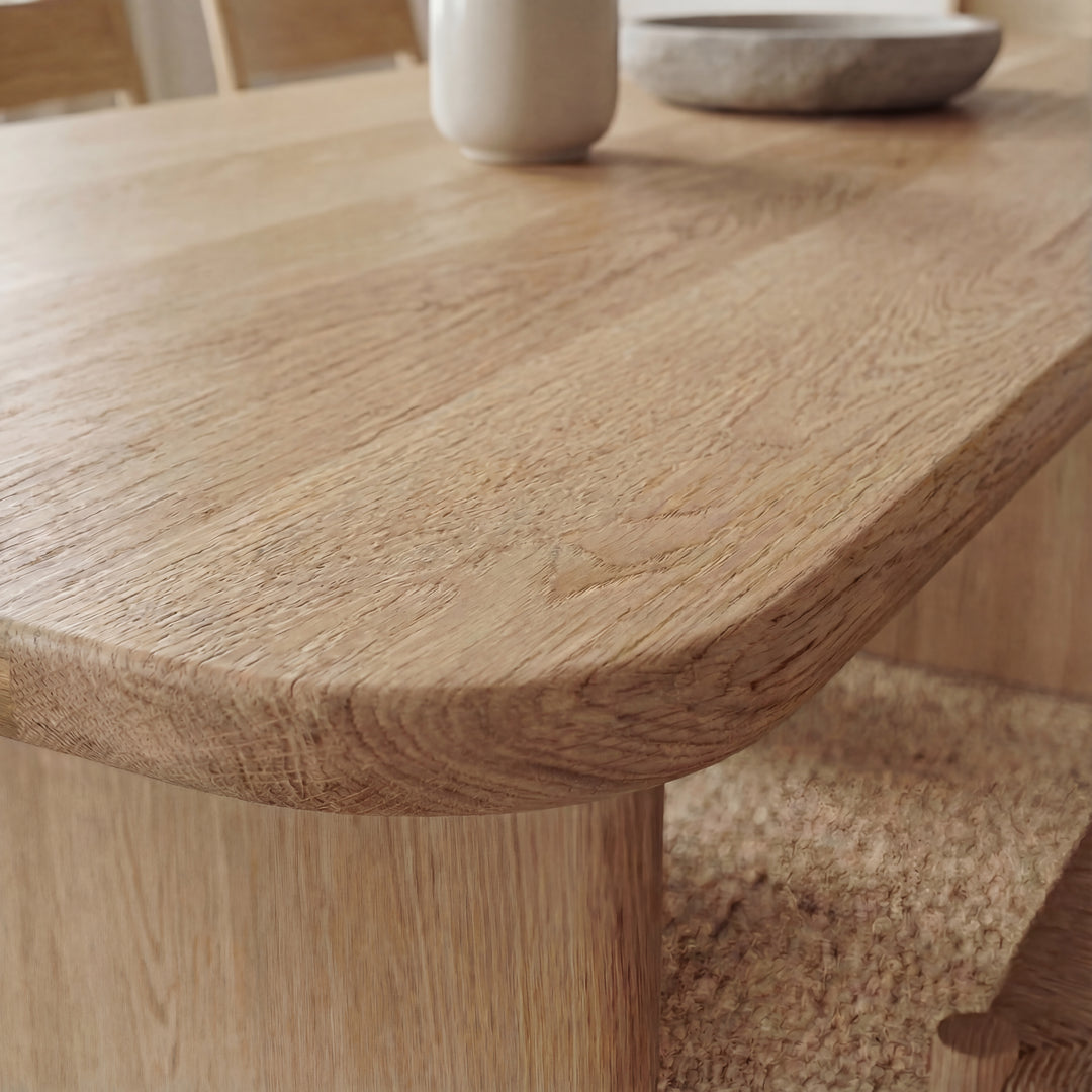 solid white oak dining table close up