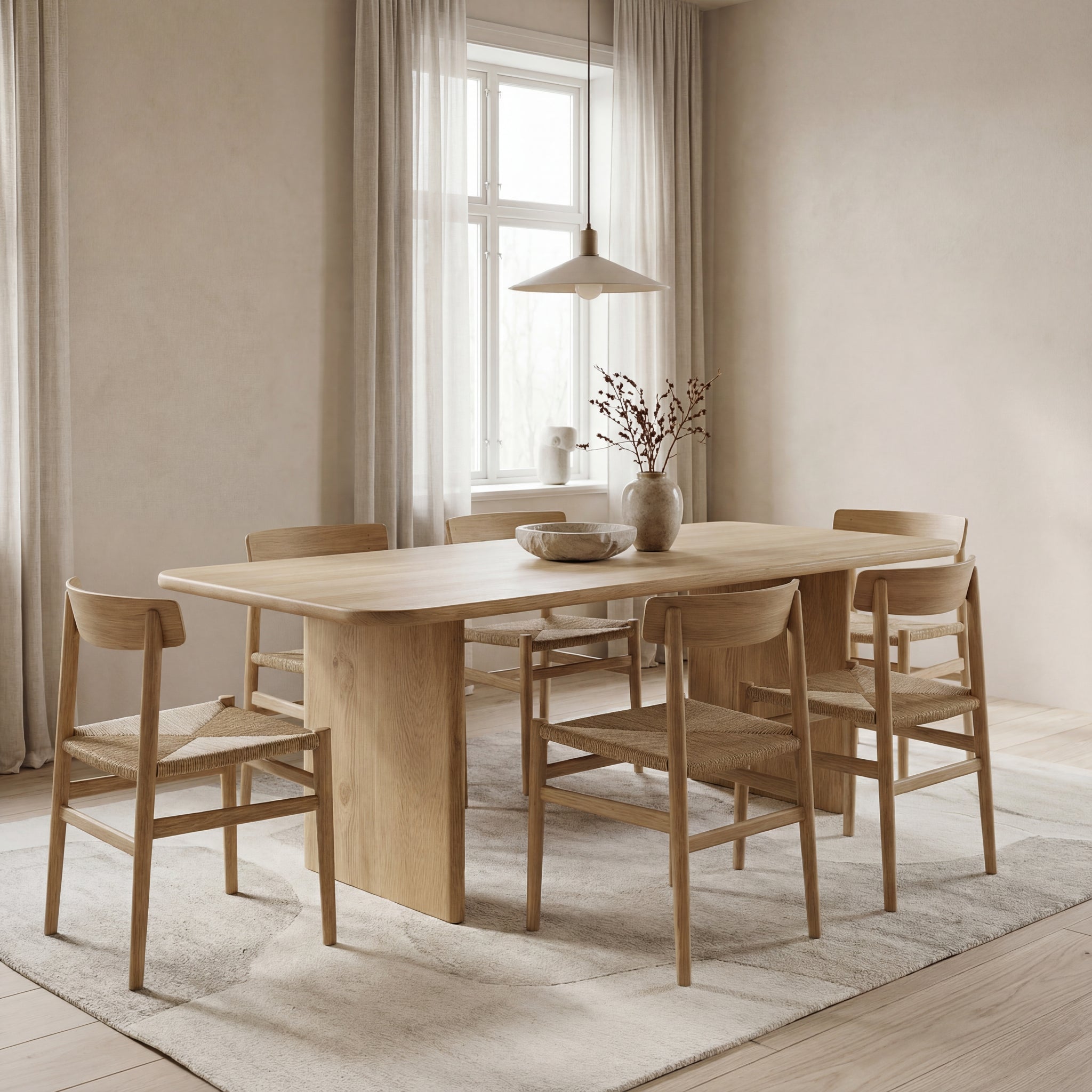 solid white oak dining table for 6 people