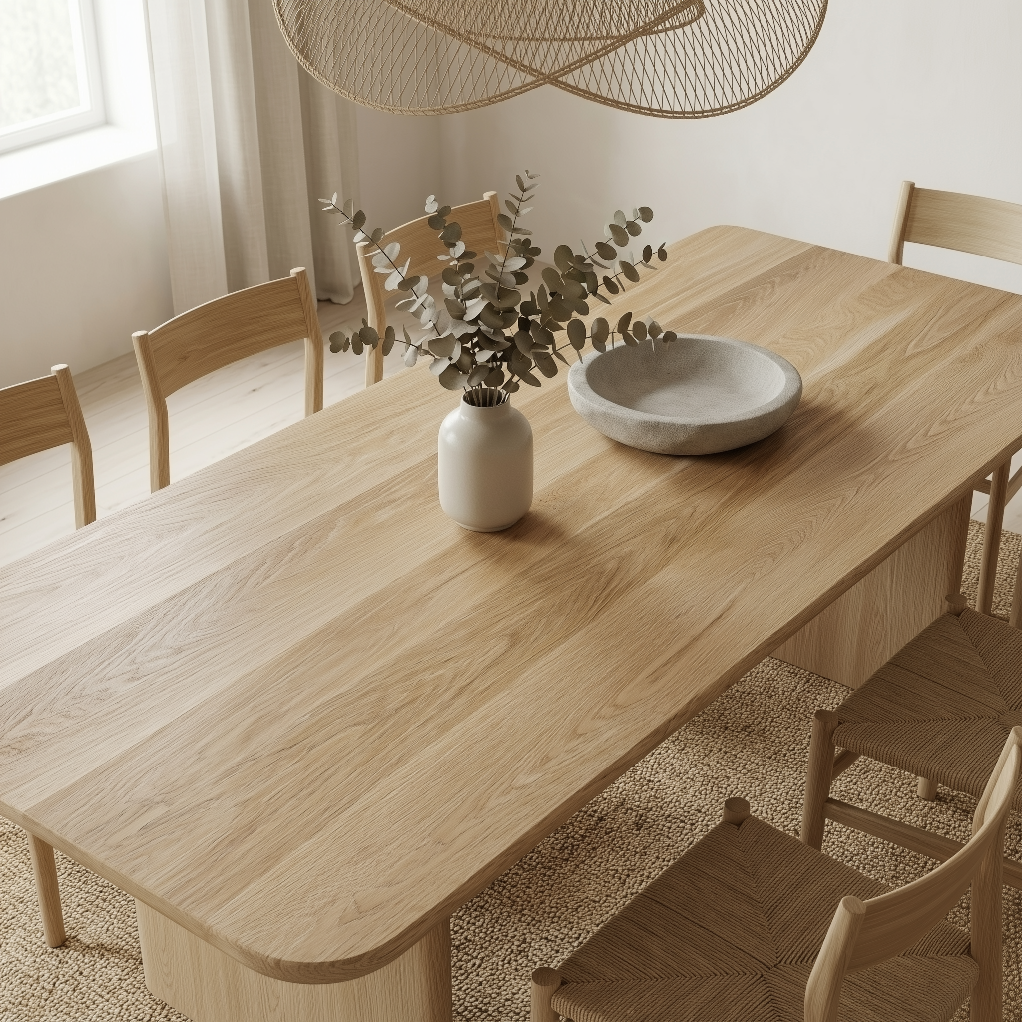 solid white oak dining table top view