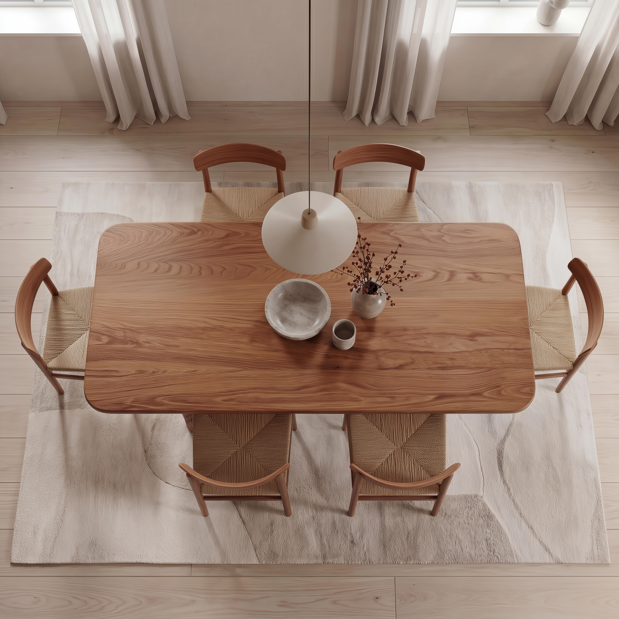 solid wood 6 person dining table top view