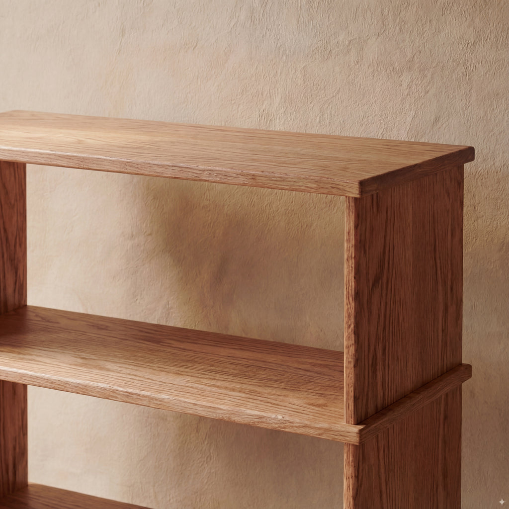 solid wood bookshelf up close