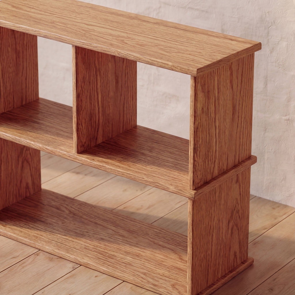 solid wood console bookcase up close