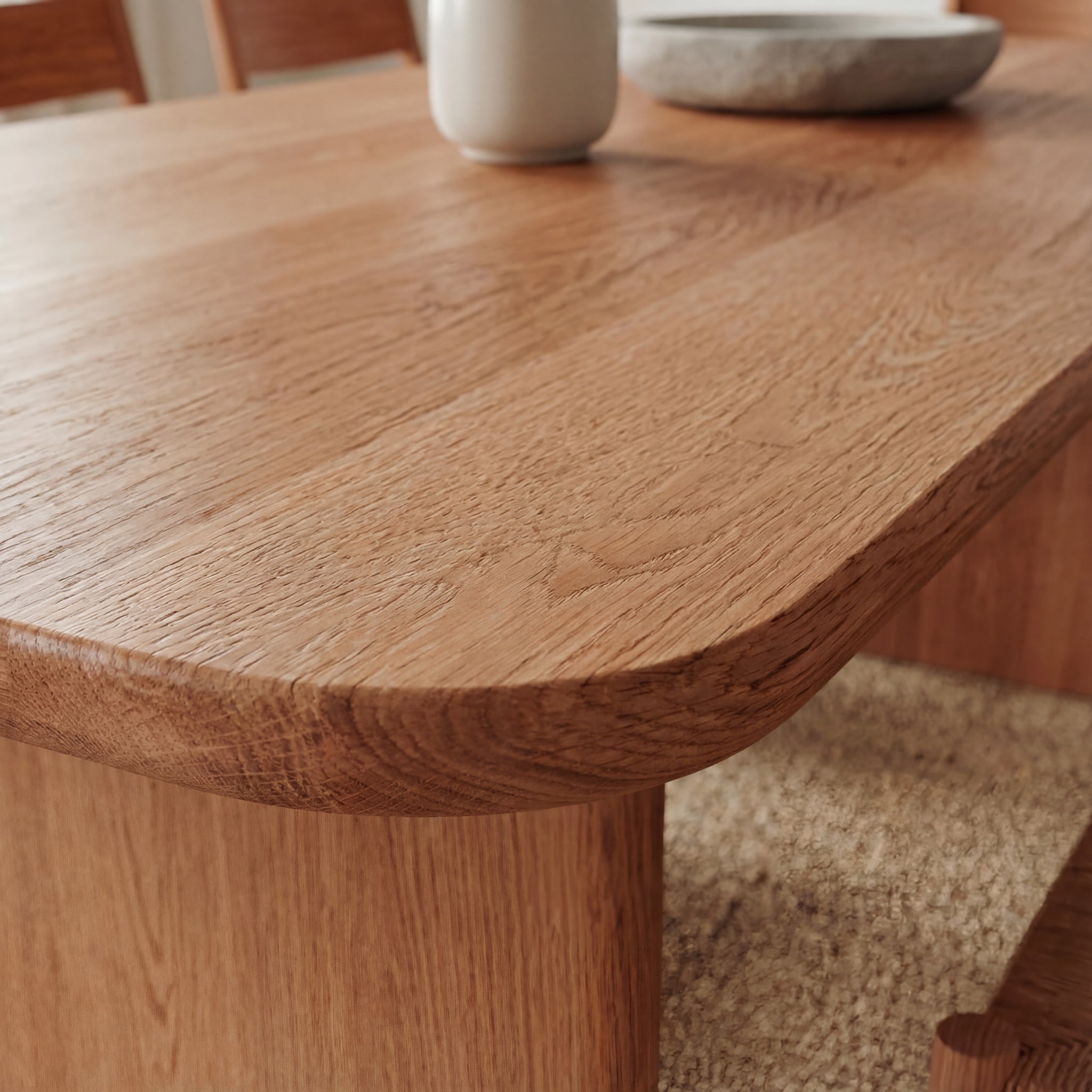 solid wood dining table close up