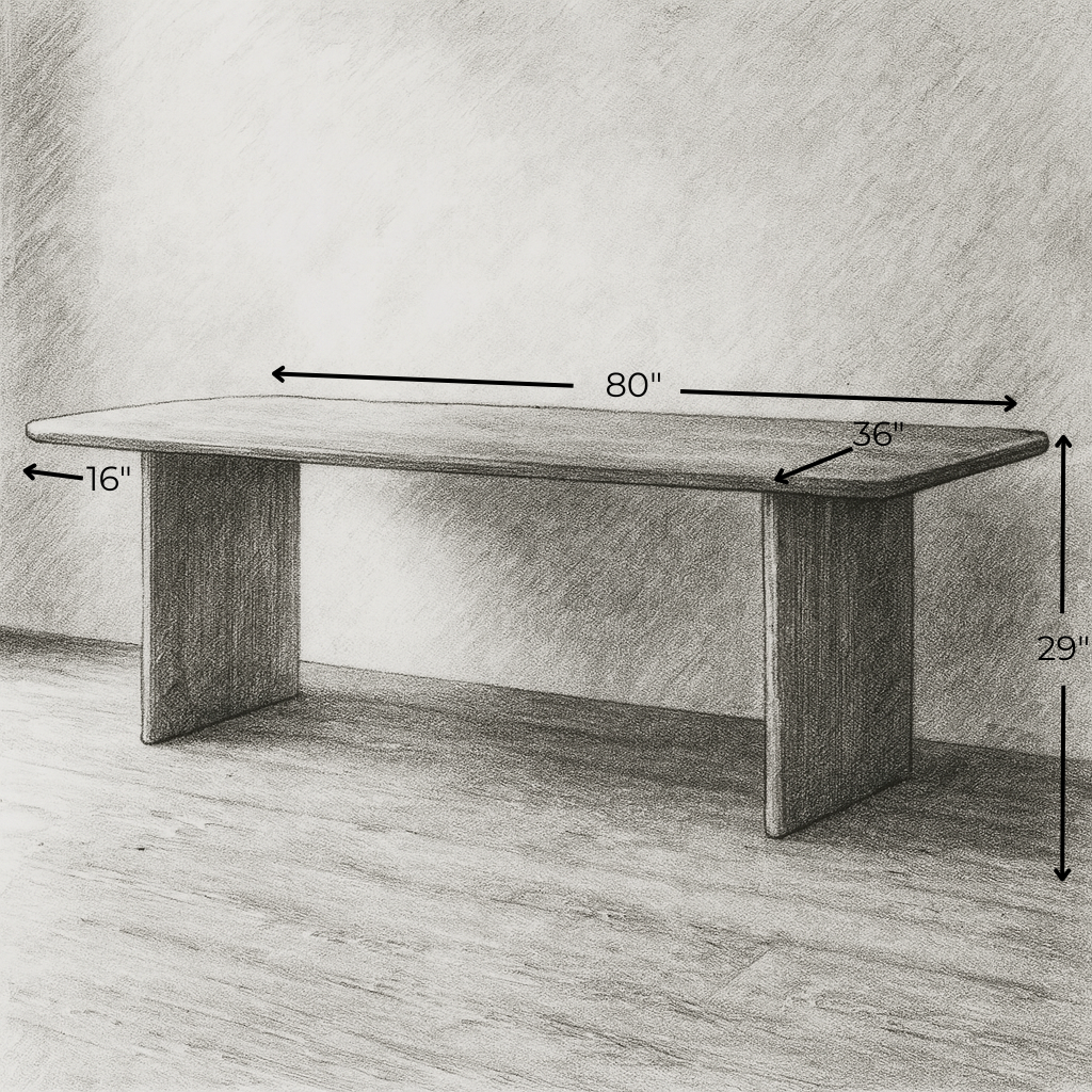 Sketch of solid wood dining table for 8 people