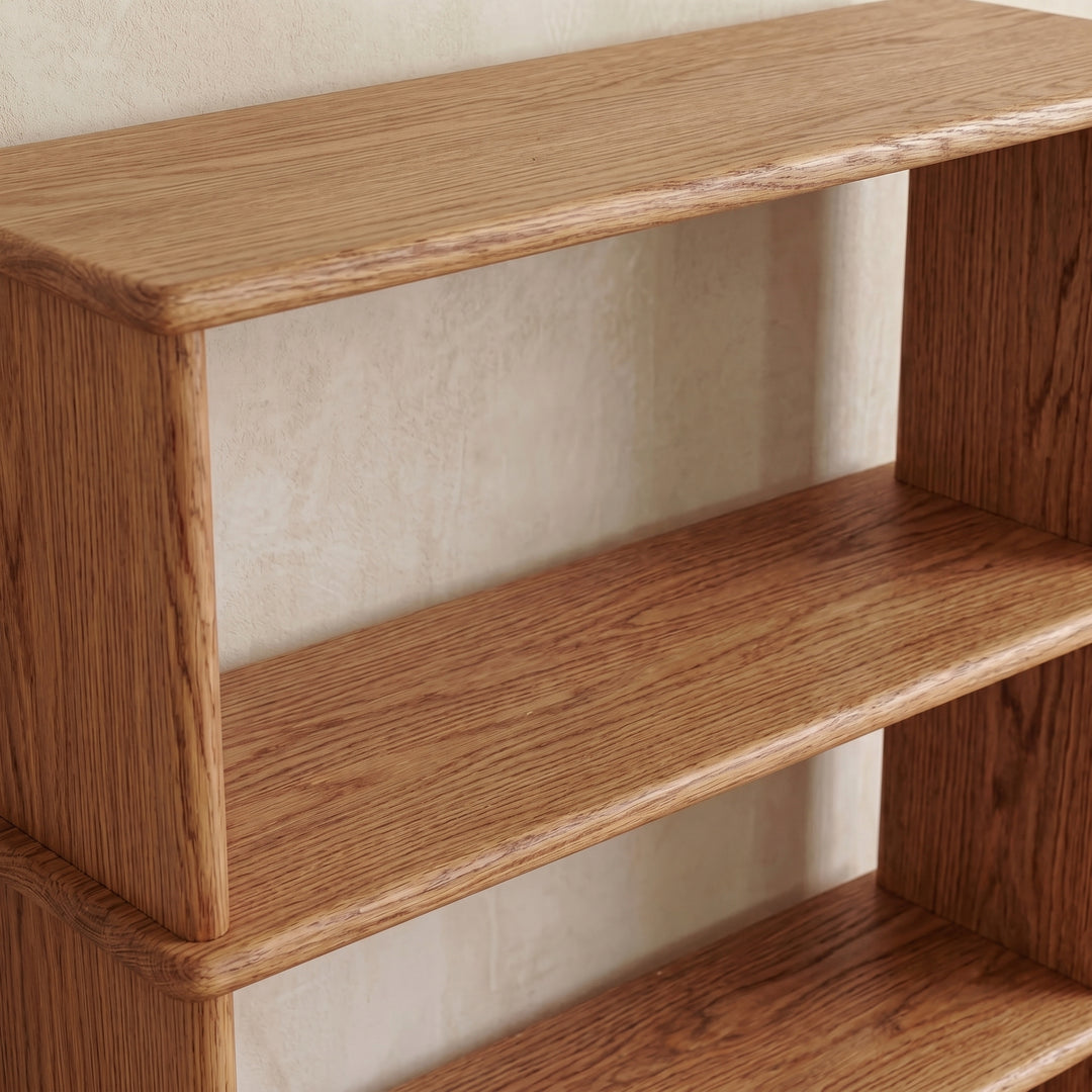 Solid wood minimalist bookcase close up