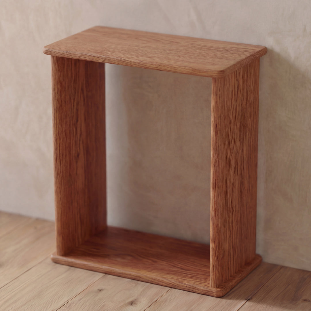 solid wood side table up close