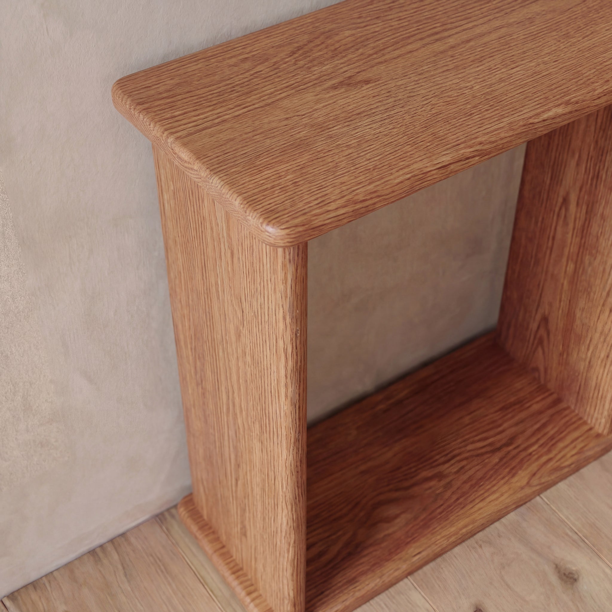 solid wood side table zoomed in