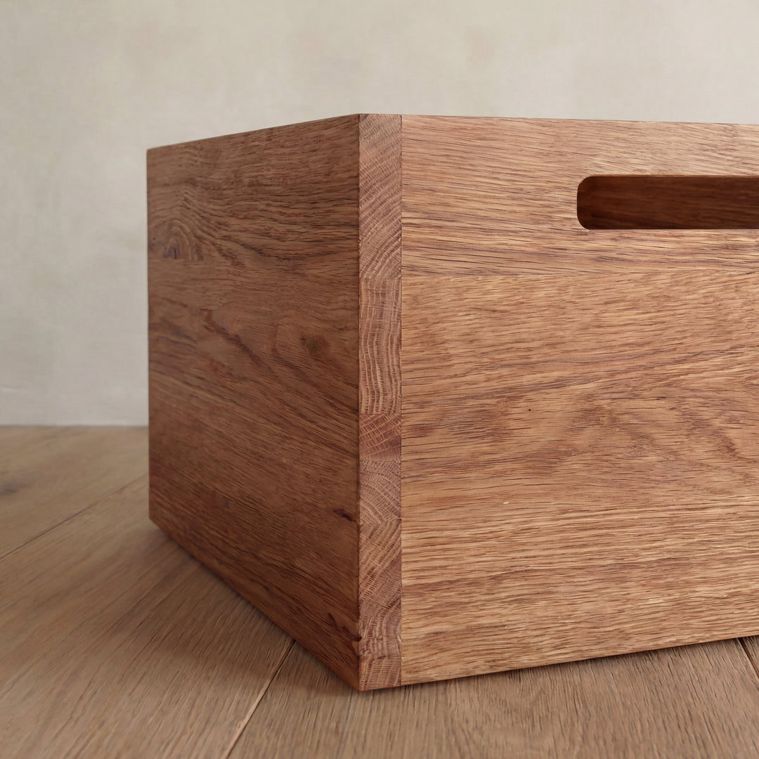 solid wood storage cube up close