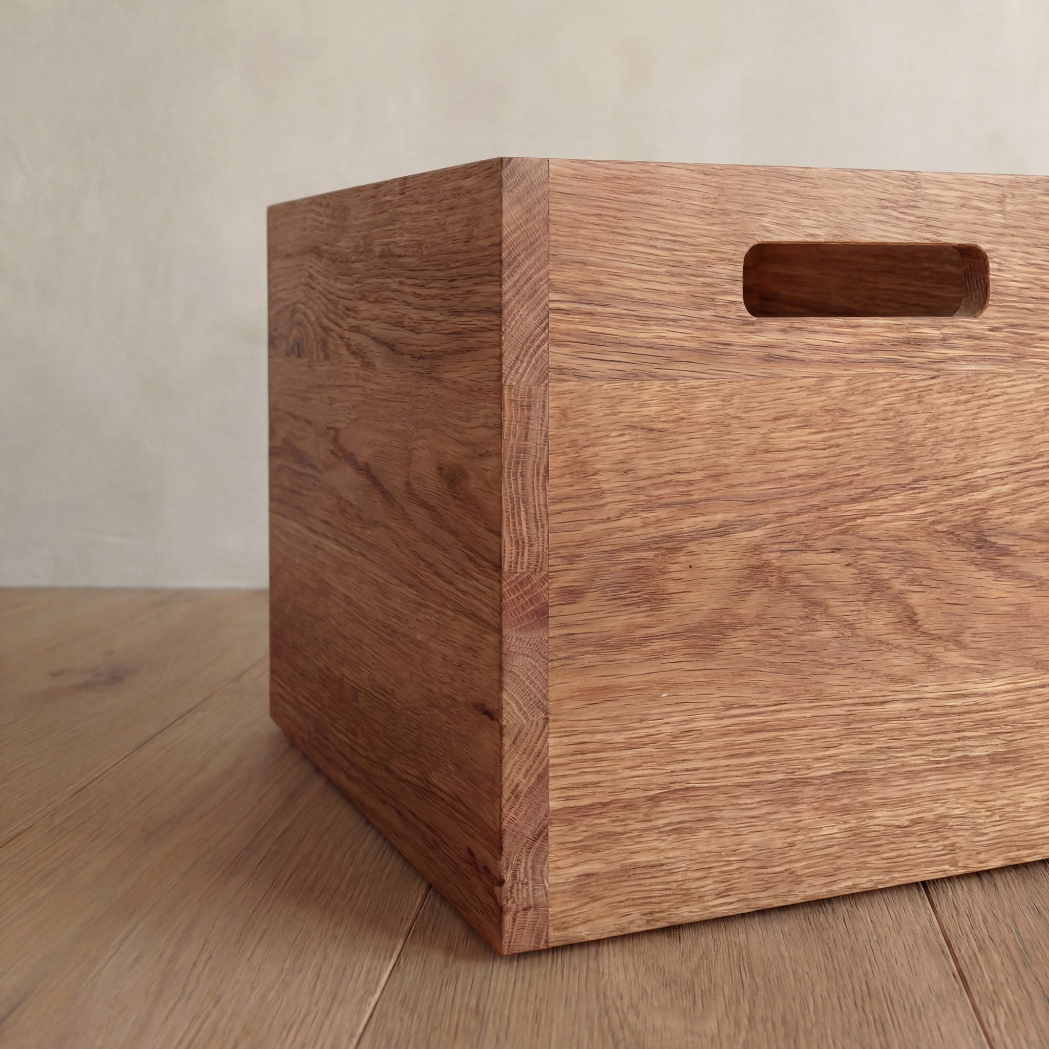 solid wood storage cube up close